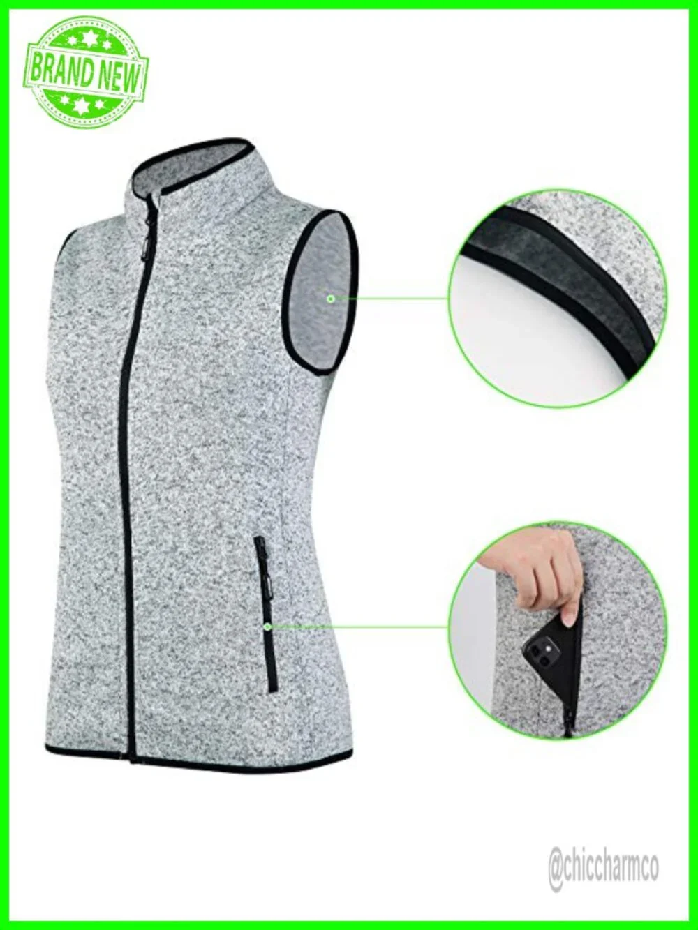 Zip Up Fleece Vest with Zipper Pockets Athletic Sleeveless Sweater Jacket